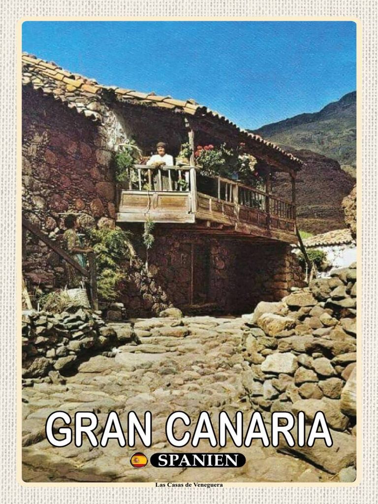 vianmo Holzschild 40x30 cm Gran Canaria Spanien Las Casas Veneguera Bildmotiv Reisemotiv Abenteuer Reisen