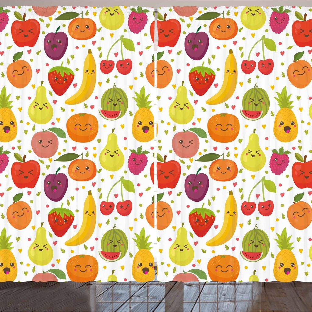 ARANDE Früchte Gardine, Lächelnde Bananen-lustige Maulbeere-glückliche Aprikosen-Pfirsich-Herz-Zitronen scherzt Kindertagesstätte-Thema, 280 x ...