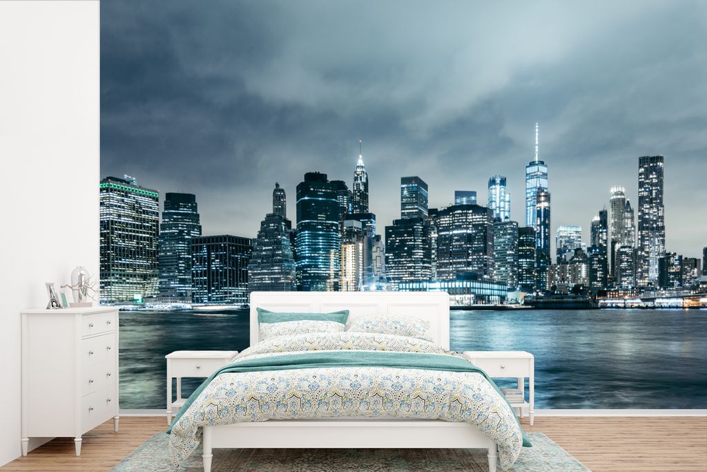 MuchoWow Fototapete für Wohnzimmer oder Schlafzimmer Wandtapete Vinyl Motivtapete New York - Skyline - Winter - 420x280 cm - Zimmer für Kinder