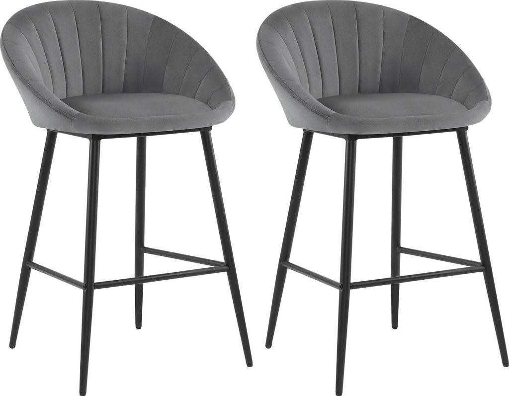 2er-Set Samt Barhocker - Tresenhocker - Mit Rückenlehne - Mit Armlehnen - Mit Fußstütze - Gepolsterter Sitz - Dunkelgrau