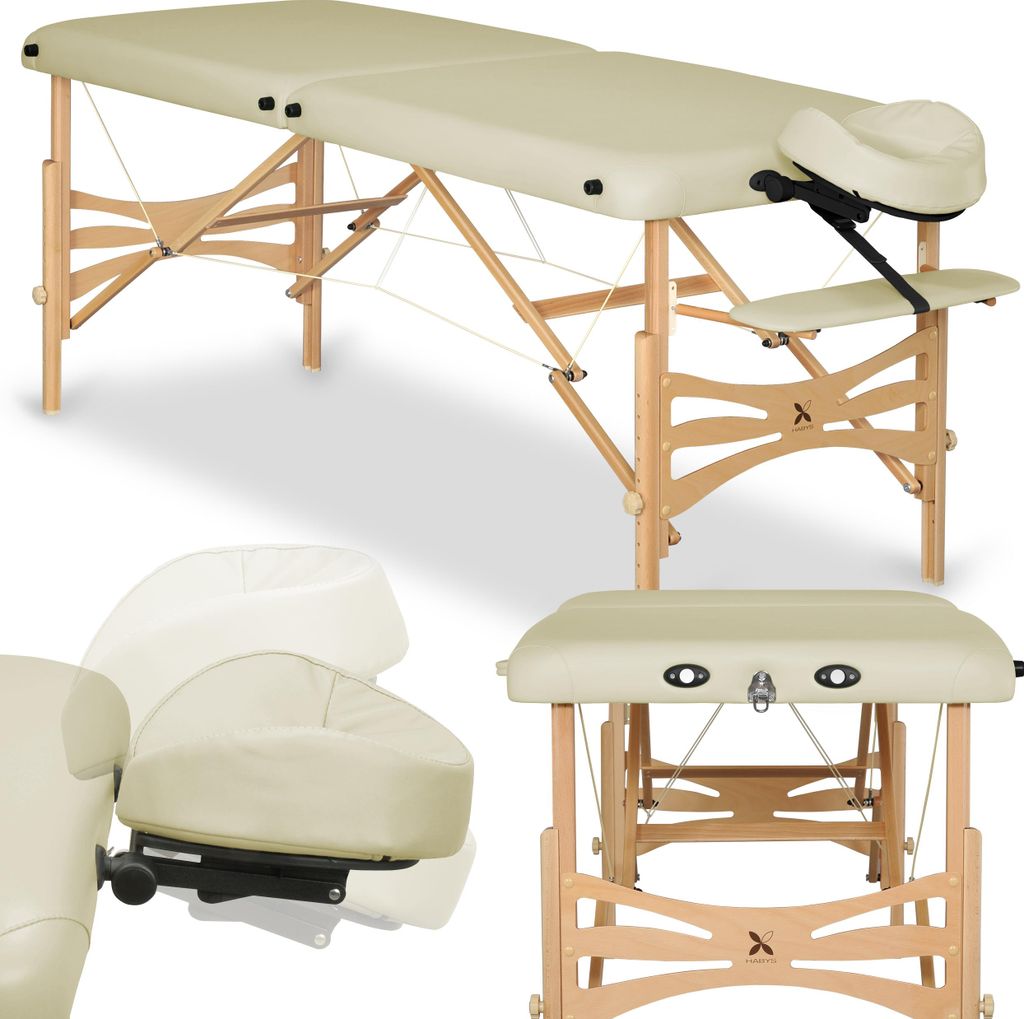 Habys Panda Holz Massageliege Kosmetikliege | Klappbar Höhenverstellbar Tragbar | Massagetisch Massagebank | Vollholz Ecru | 180x70