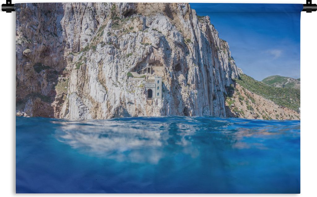 MuchoWow Wandteppich Wandbehang Der Blick auf das blaue Meer und die Klippen von Masua 120x80 cm Tapisserie Dekoration Wandtuch - Wanddekoratione...