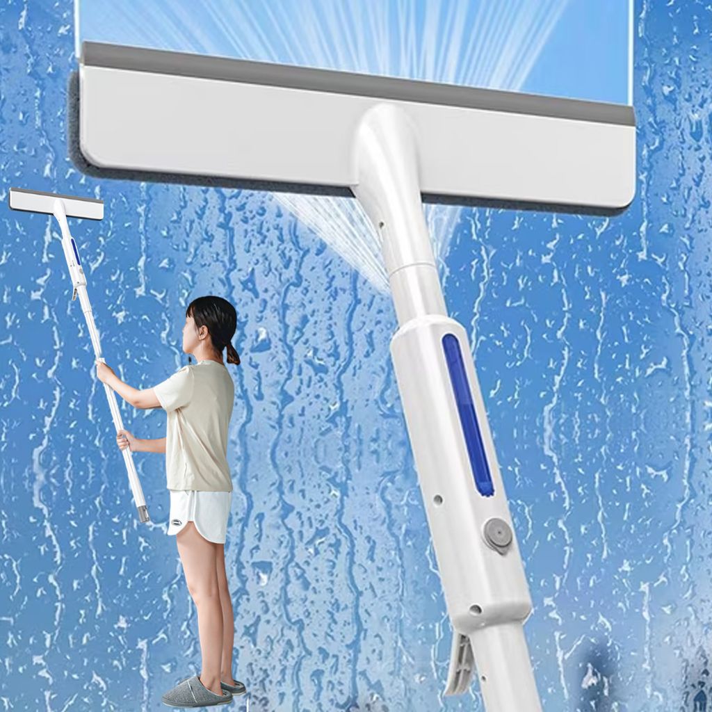 Duschabzieher, Wasserabzieher mit Sprühfunktion, 30 cm Paneel, mit 3 Reinigungstücher, 80ml Wasserspeicher, Dusche Fensterabzieher mit Stiel(145cm)