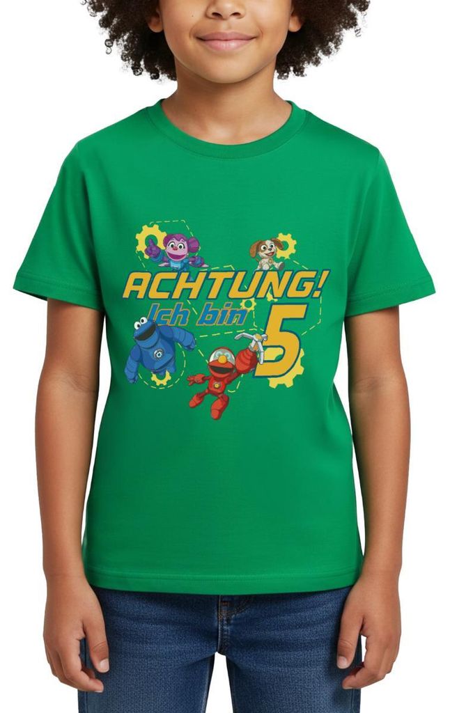 Spreadshirt Achtung Ich Bin 5 Jahre Alt Mecha Builders Team Motiv Kinder T-Shirt, 122/128 (7-8 Jahre), Kelly Green