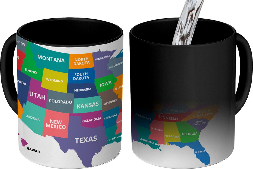 MuchoWow Zauber Tasse Zaubertasse Magic Bunte Karten USA auf weißem Hintergrund 350 ml Farbwechsel Becher Geschenk Geschenkidee - Magic-Tasse - ...