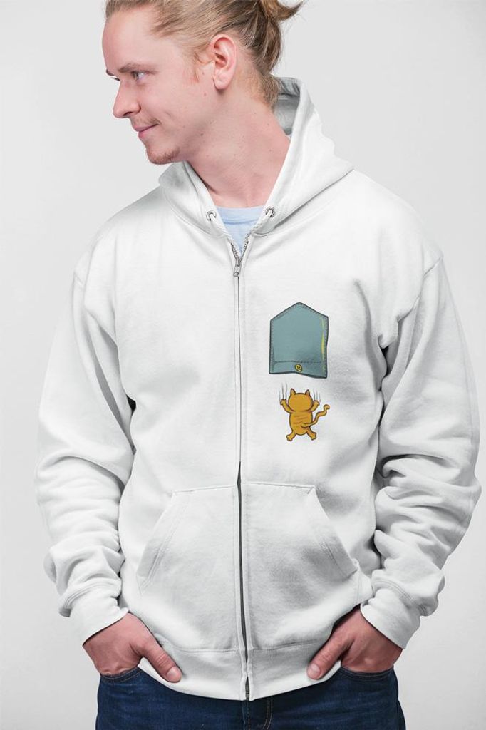 D&B Uni Hoodie ZIPPO00011 Falling Cat Weiß-Größe M