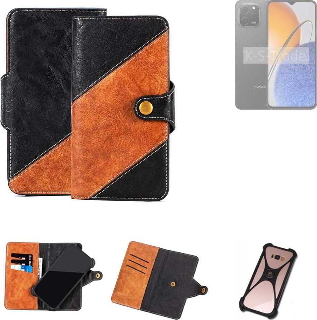 K-S-Trade Handyhülle Schutzhülle Bookstyle Case Wallet-Case kompatibel mit Huawei nova Y62 Plus Handy Cover Bumper Klapphülle schwarz hellbraun 1x