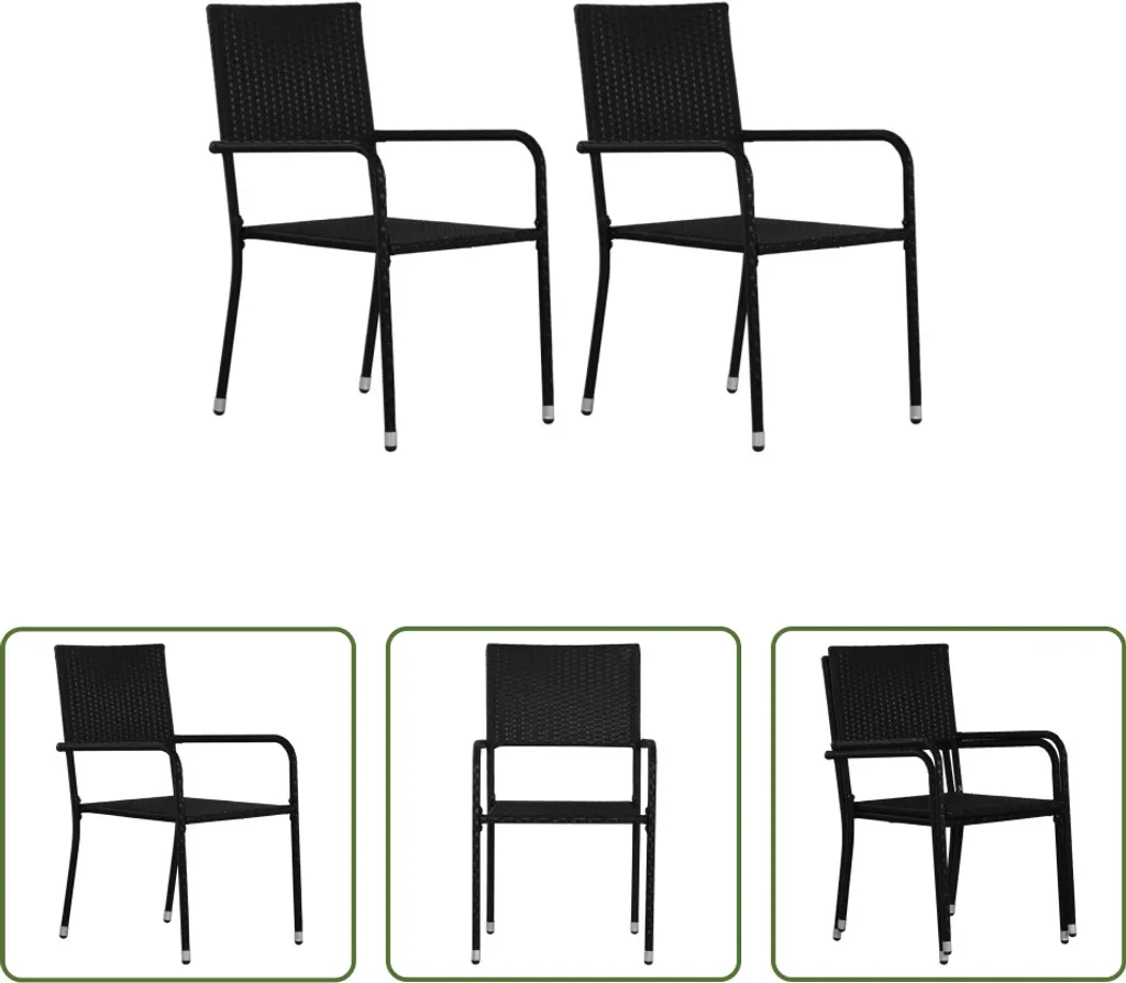 Sedie da Giardino in Poly Rattan Nero Impilabili Set da 2 | Comfort