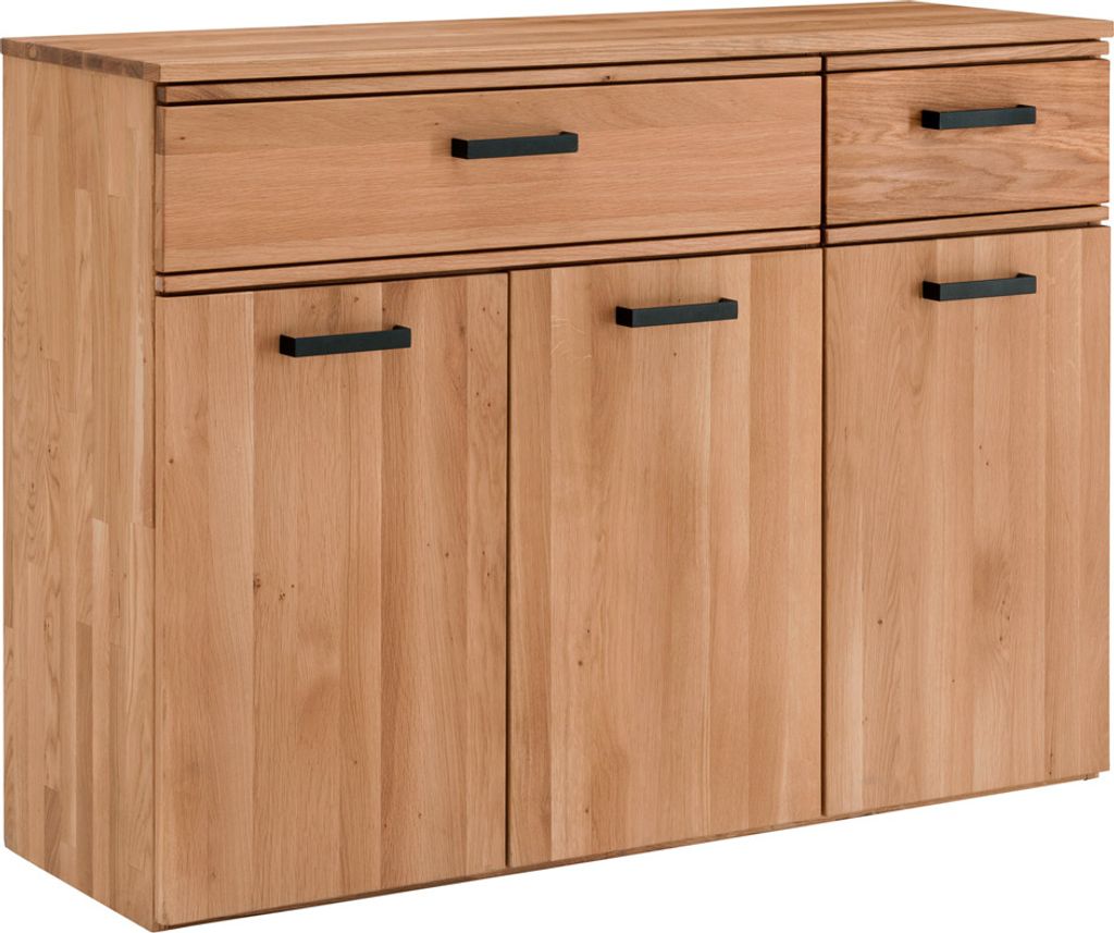 Sideboard Eiche massiv geölt LEUNA-64 mit Metallgriffen in schwarz, B/H/T: ca. 120/89/39 cm