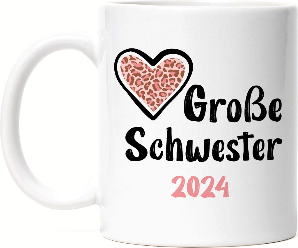 Große Schwester 2024 Tasse Weiß Sisters Love Geborgenheit Liebe Familie Zusammenhalt Freude Spaß Sis Love