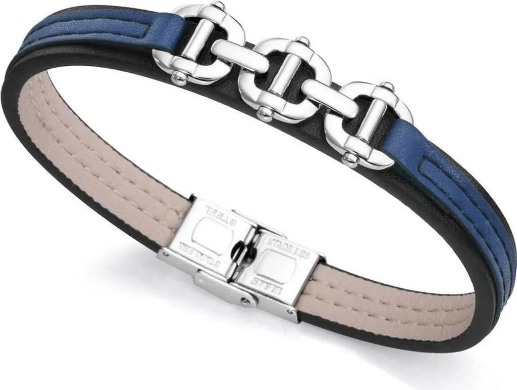 Bracelet Homme Viceroy 15147P01010 en Acier et Cuir Noir Tressé