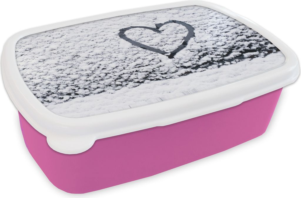 KitchenYeah Lunchbox Brotzeit Brotdose 17x11 cm Herz im Schnee Kinder Brotzeitdose - Lunchpaket - Brotkasten - Sandwich Box