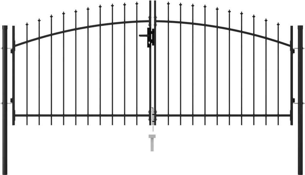 The Living Store Zauntor Doppelflügel mit Speerspitzen Stahl 3 x 1,25 m Schwarz