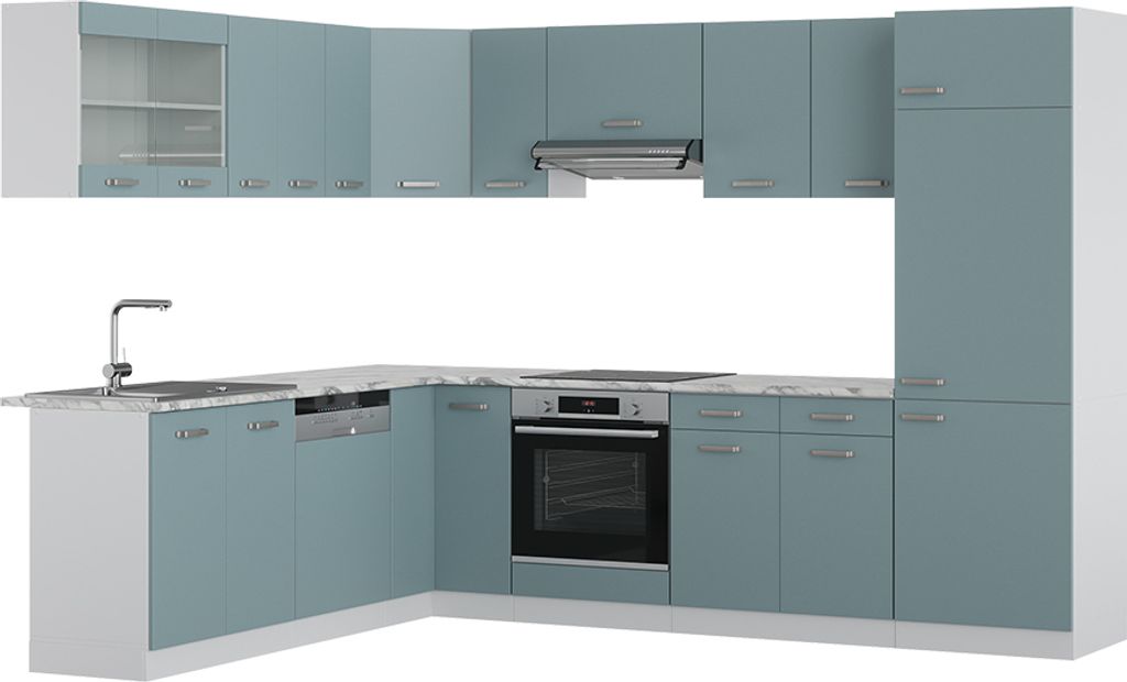 Eckküche Vicco R-Line Blau-Grau 287 x 60 cm , AP Marmor, Model 41000