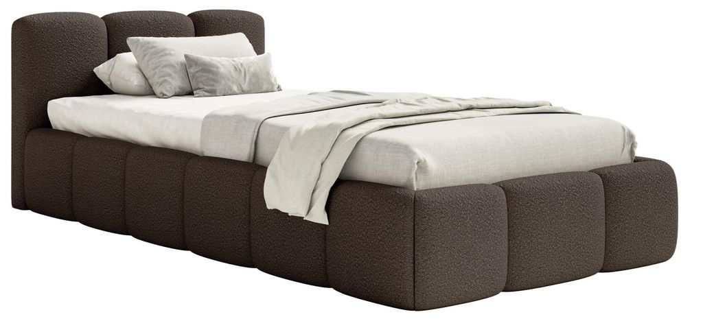 Selsey Cloudy Low – Polsterbett 90x200 cm, Bettkasten & Lattenrost, Bouclé Braun
