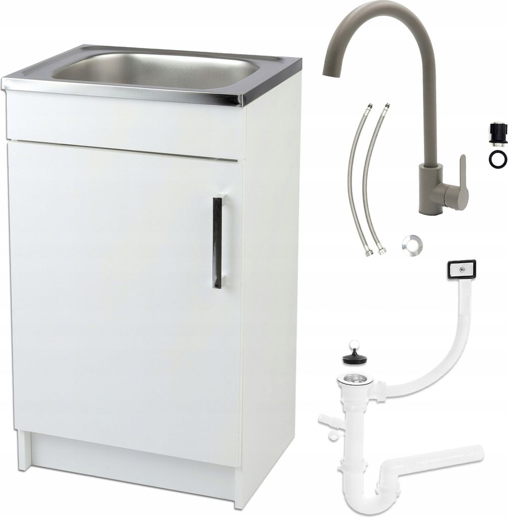 Stamar | Küchenschrank, mit Spülbecken, 50x40 cm, Weiß, mit Armatur