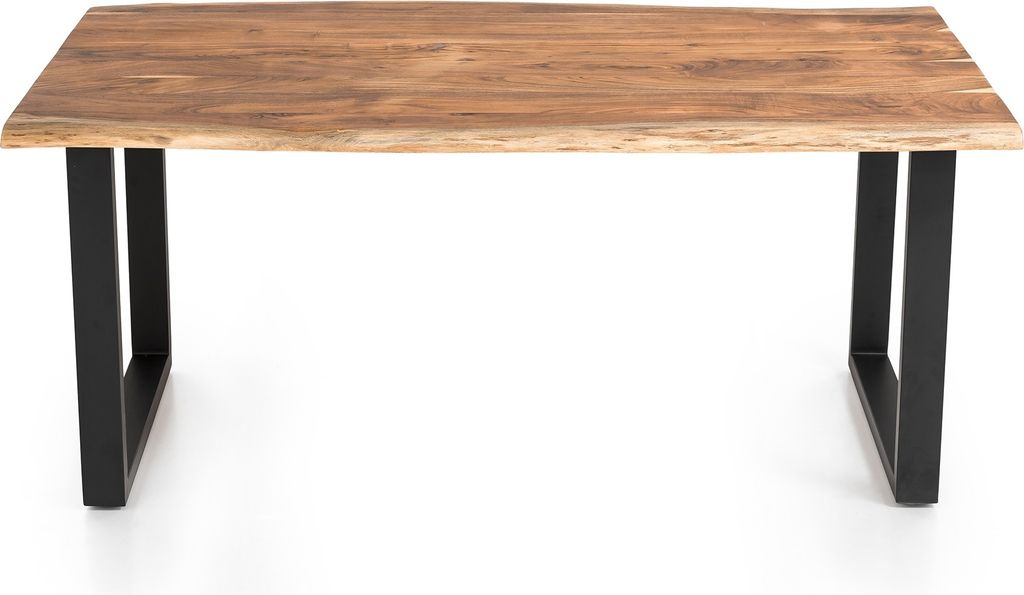 SalesFever Esstisch | Baumkante 3,5 cm | massiv Akazie Natur | 220 x 110 | U-Gestell Schwarz