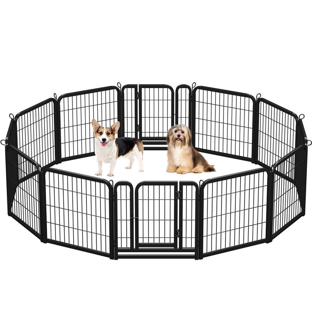 Yaheetech 12-teilig Welpenlaufstall Freigehege 60 cm hoch, faltbarer Welpenauslauf, Automatische Verriegelung