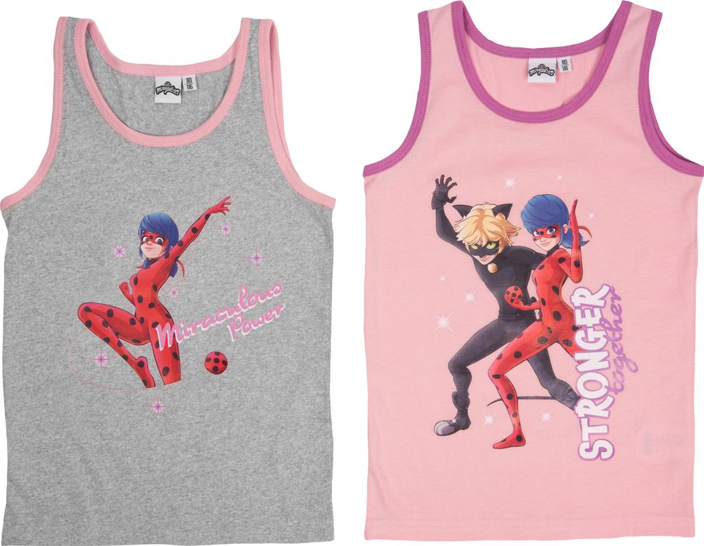 Miraculous Unterhemd für Mädchen Kinder Tank Top Hemdchen Unterwäsche Grau/Rosa (2er Pack) 110-116