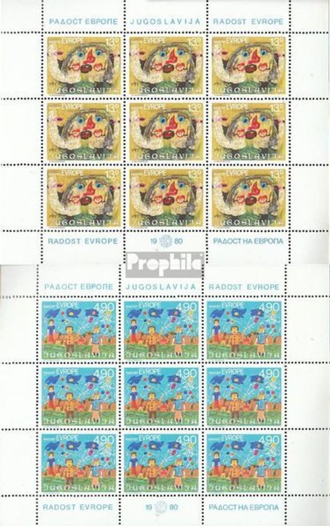 Briefmarken Jugoslawien 1980 Mi 1854-1855 Kleinbögen (kompl.Ausg.) postfrisch Europäisches Kindertreffen