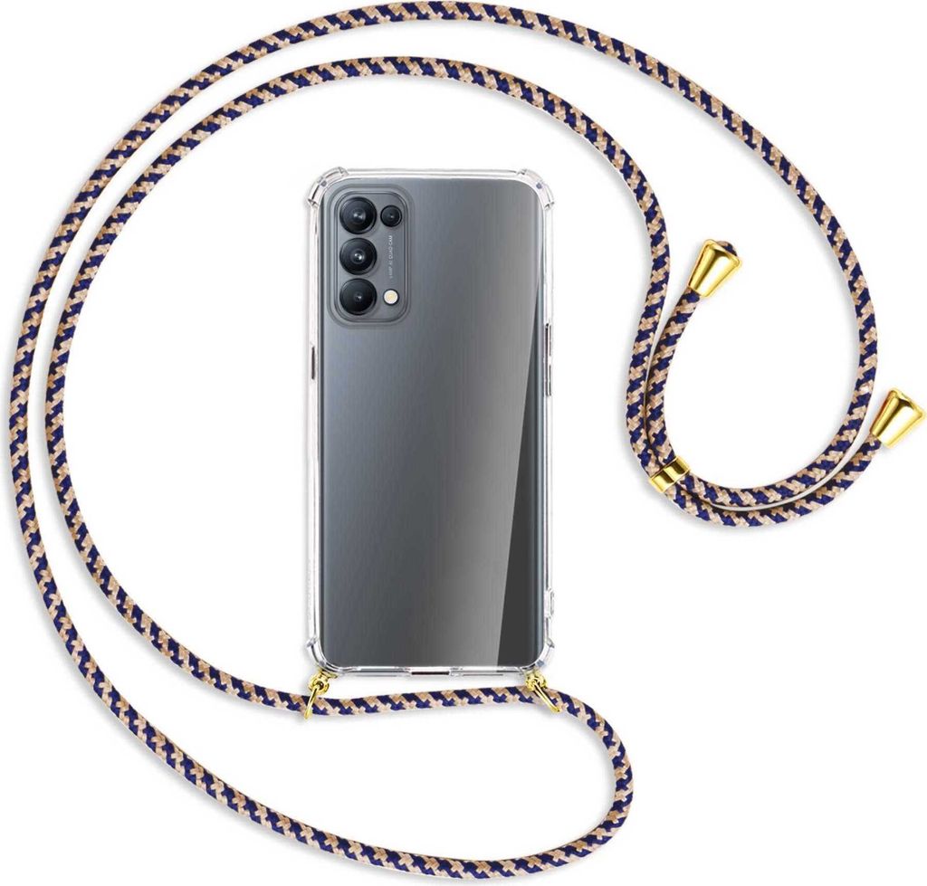 Handykette Backcover-Schutzhülle mit Band (Metall goldfarben) für Oppo Reno5 Pro 5G - blau+beige