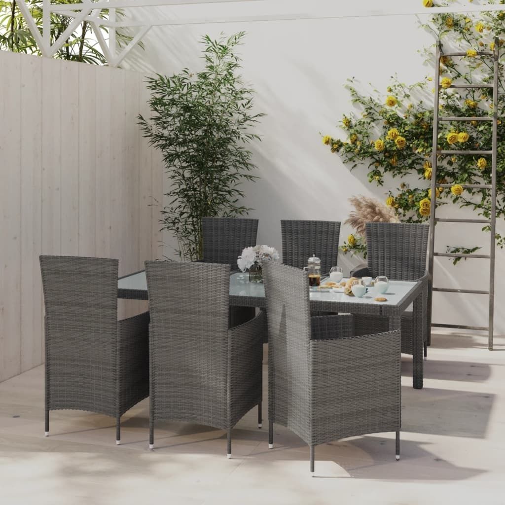 Möbel 7-tlg. Garten-Essgruppe mit Kissen Poly Rattan Grau - Balkonmöbel 3094877