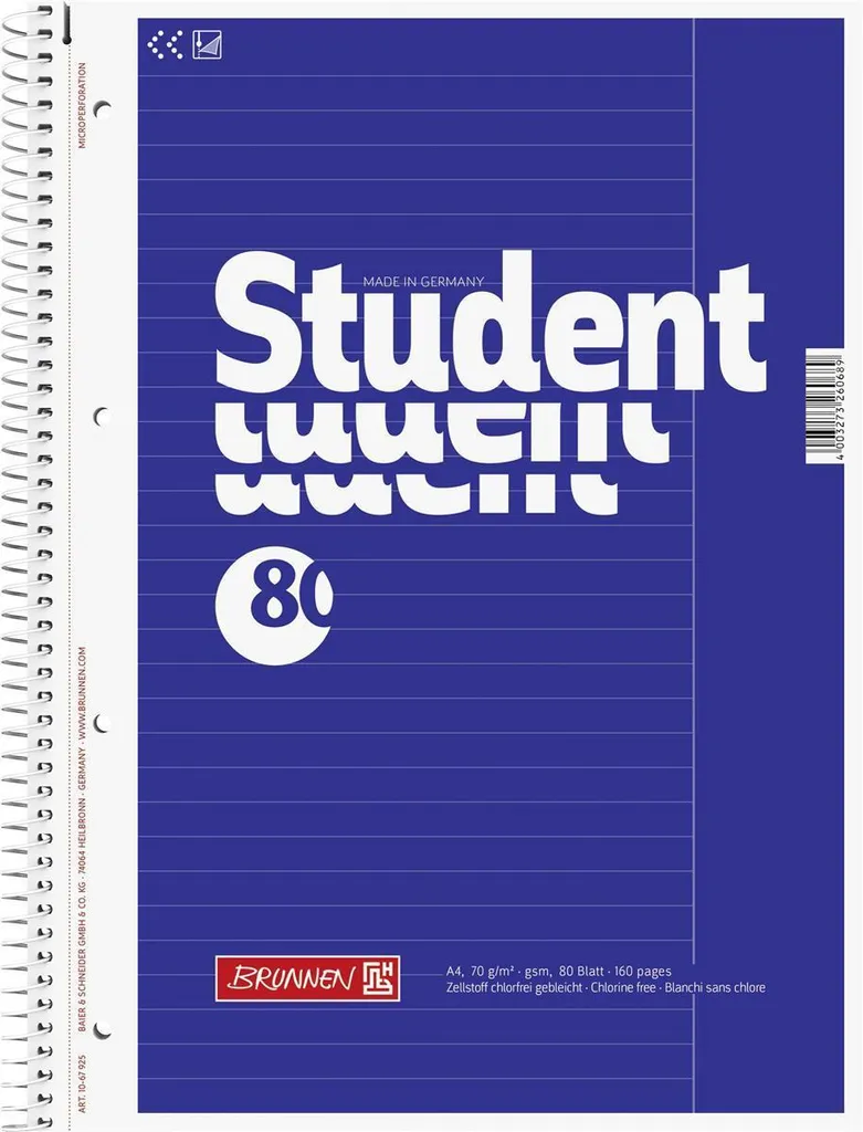 Bloc de Cours A4 pour Étudiant BRUNNEN 1067925 Lin25 Quadrillé 7 mm