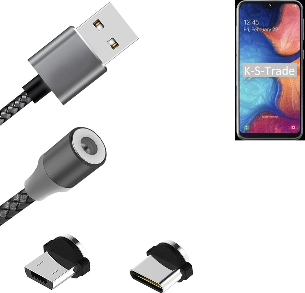 K-S-Trade Hochwertiges Magnet-Lade-kabel Sync-Kabel Daten-Kabel für Samsung Galaxy A20e mit USB-Typ-C-Anschluss und Micro-USB-Anschluss 2A bis zu