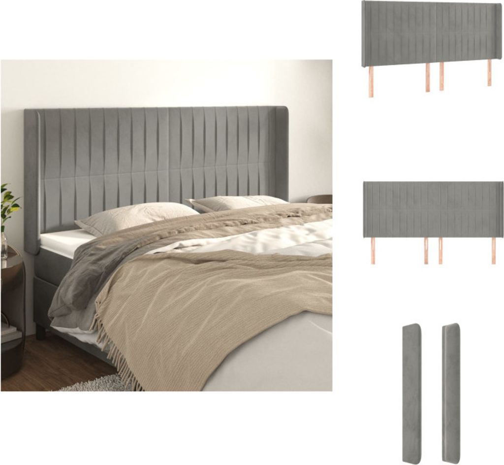 vidaXL Kopfteil mit Ohren Hellgrau 203x16x118/128 cm Samt - Kopf- & Fußenden