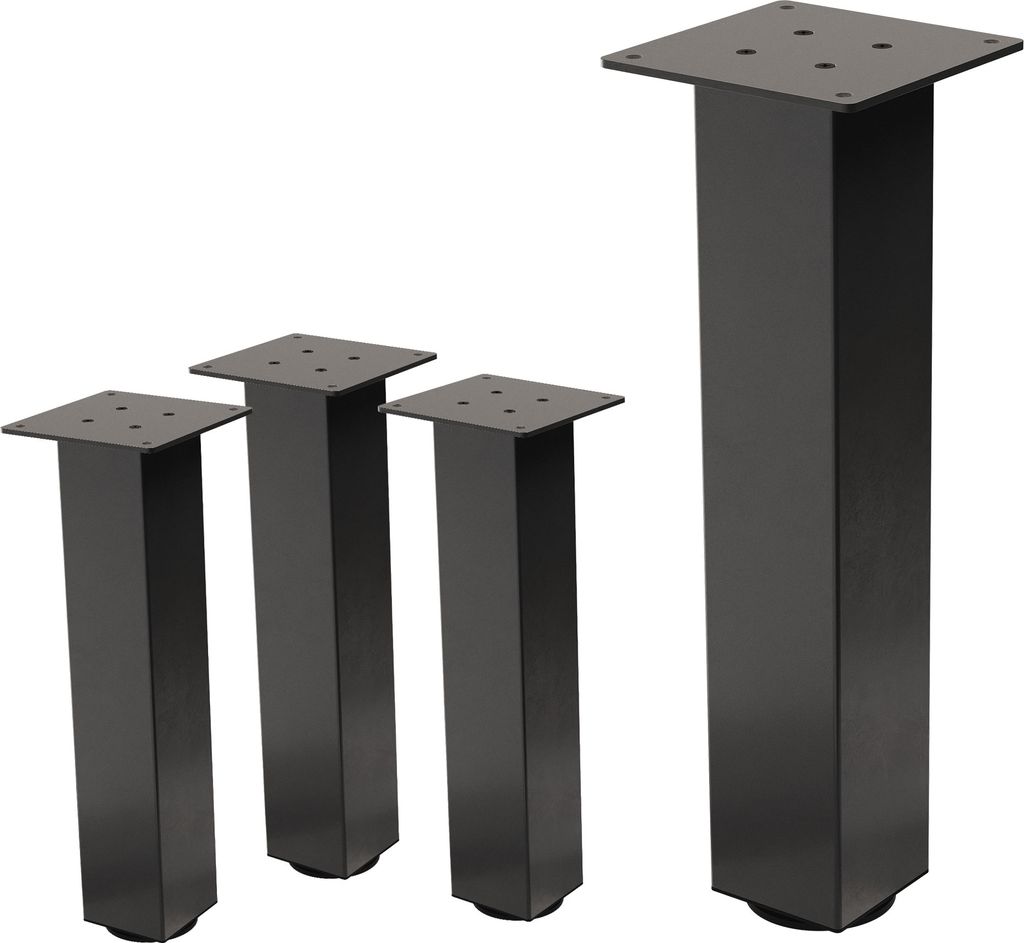 ML-Design 4er Set Tischbeine / Bankkufen I-Design 42 cm, Dunkelgrau, Industrial, Stahl pulverbeschichtet, eckig, Profil 8x8 cm, Höhenverstellbar 1...