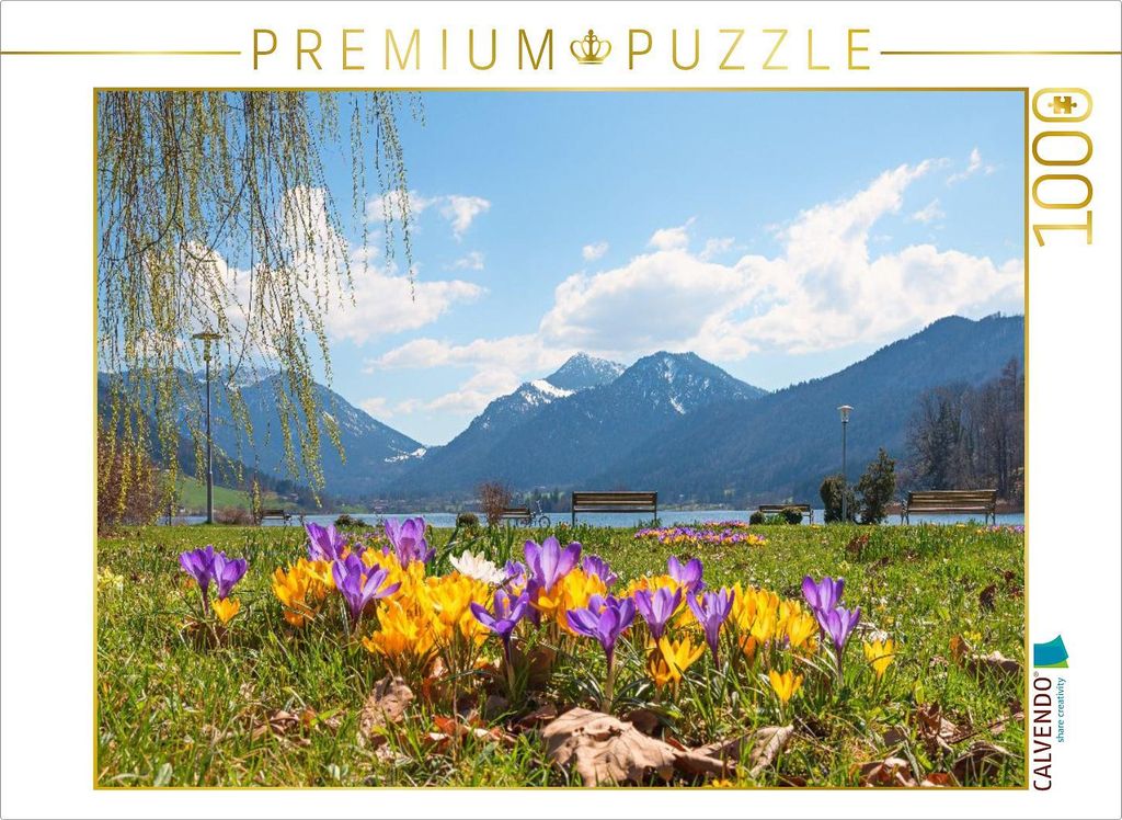CALVENDO Puzzle Kurpark Schliersee mit Blick zur Brecherspitze | 1000 Teile Lege-Größe 64x48cm Foto-Puzzle für glückliche Stunden