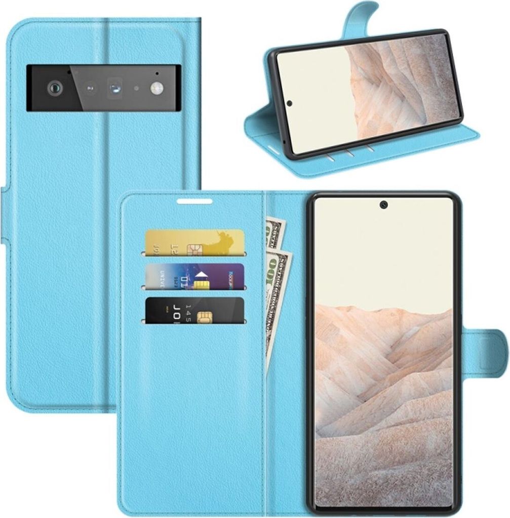 König Design Hülle kompatibel mit Google Pixel 6 Pro Kunstleder Handyhülle - Handy Case Blau