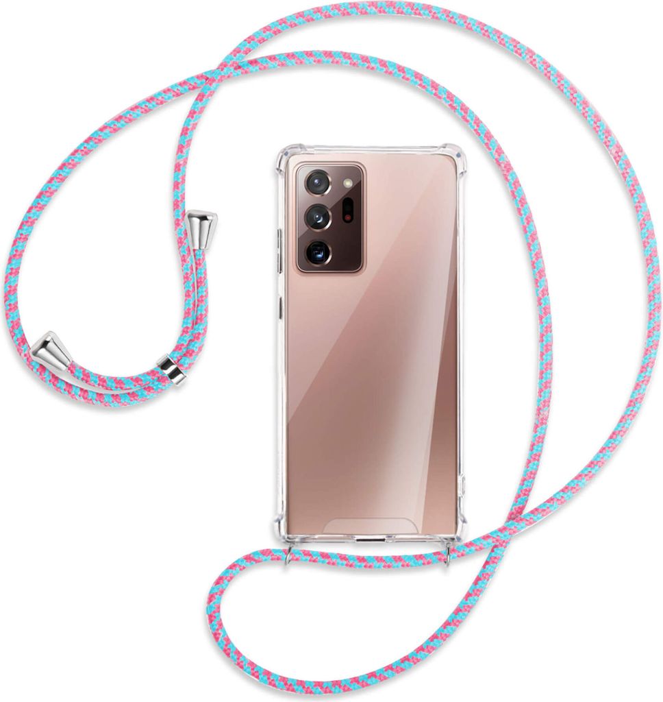 Handykette Backcover-Schutzhülle mit Band (Metall silberfarben) für Samsung Galaxy Note20 Ultra 4G,5G (N985,N986) - pink/mint