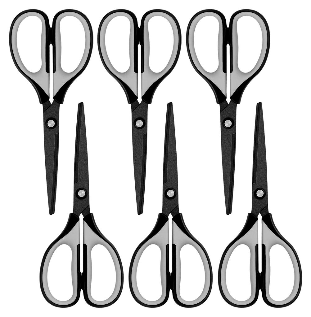 Profi Mehrzweckschere aus Edelstahl mit titanbeschichteten Klingen, Soft Grip Griff, Grau Schwarz, 6 Stück Set