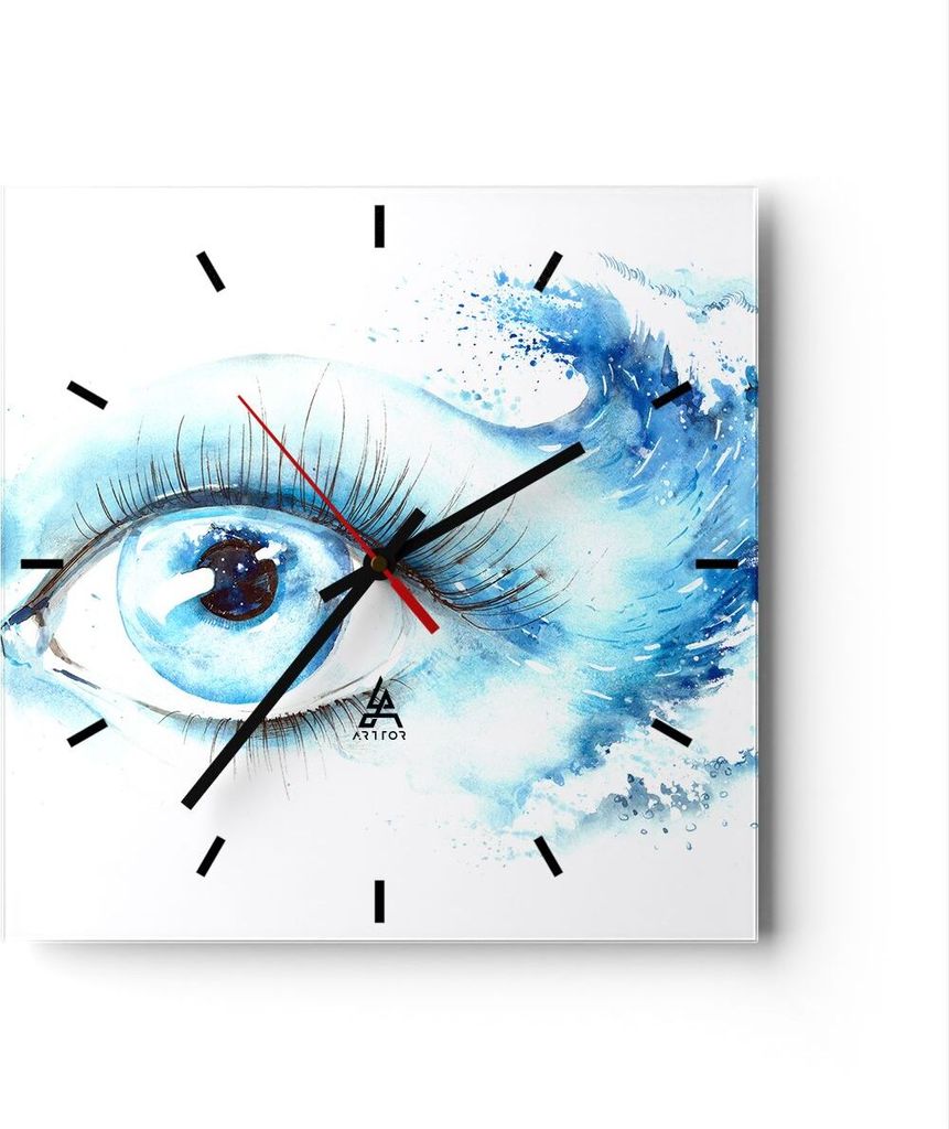 Wanduhr - Quadrat - Glasuhr - Auge Blau Welle Mensch - Produktbild 