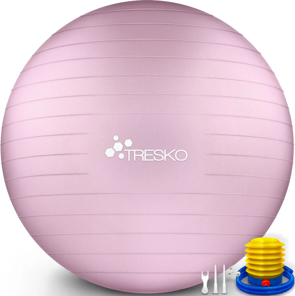 TRESKO Balle de Gymnastique 85cm Rose avec Pompe de Gonflage Fitness