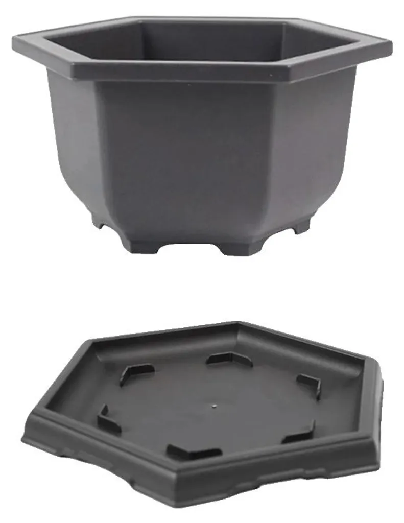 Pot hexagonal L avec drainage efficace et plateau de protection inclus
