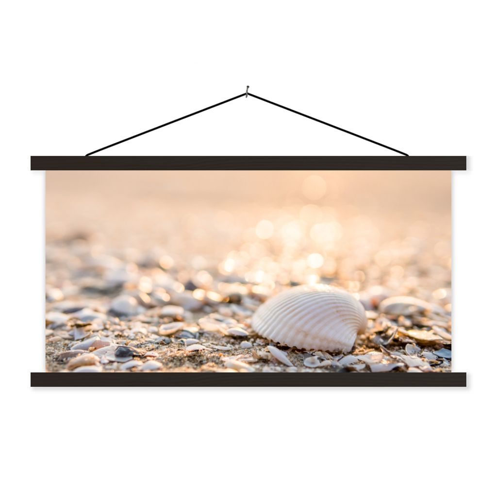 MuchoWow Textilposter Muscheln - Weiß - Strand - Sommer 60x30 cm mit schwarzem Rahmen - Textilien