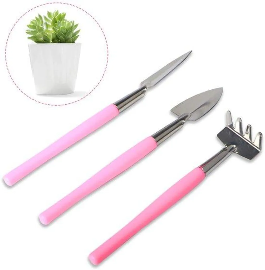 Set d'outils de jardinage pour fleurs et plantes en inox coloris rose