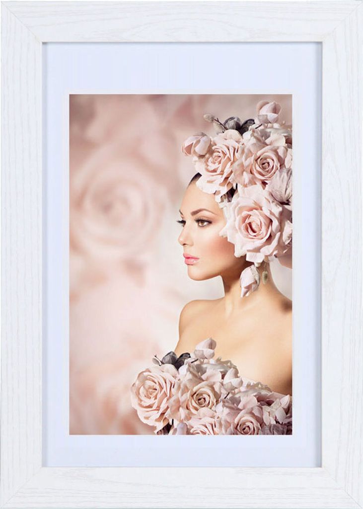 Bilderrahmen Holz Rahmen Plexi Acryl Collage Wanddeko Poster quadratisch S215 - Farbe: Weiß | Format: 40x40