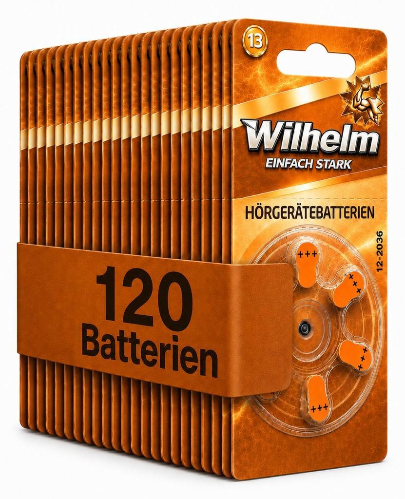 120 x WILHELM Hörgerätebatterien Typ 13 orange Produktbild  KI-generiertes Bild
