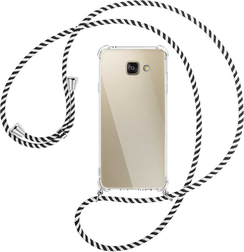 Handykette Backcover-Schutzhülle mit Band (Metall silberfarben) für Samsung Galaxy A5 2016 (SM-A510) - schwarz/weiß gestreift