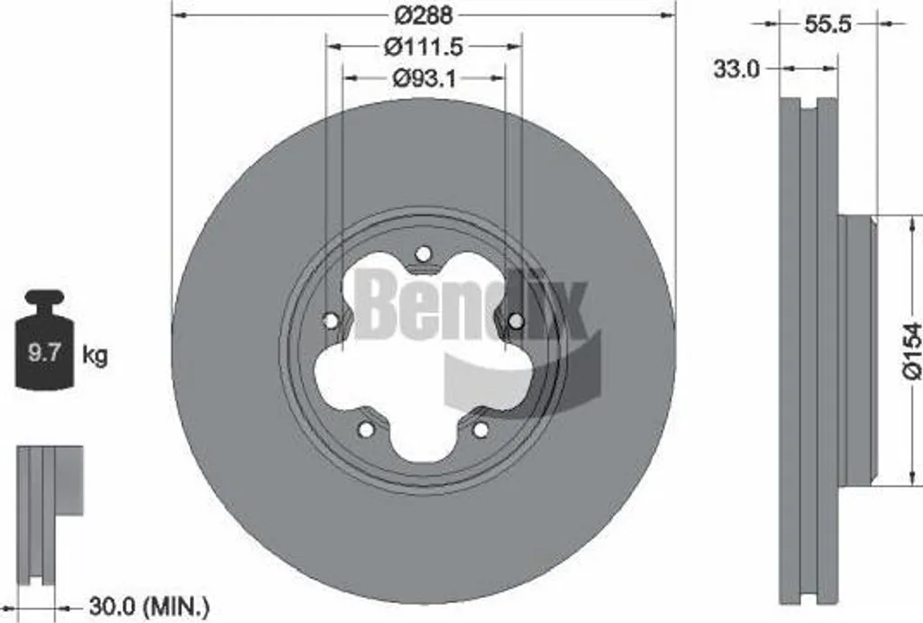 Équipement de freinage Ford Transit et Tourneo - Disque BENDIX BDS1151