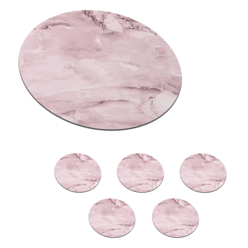 KitchenYeah Glasuntersetzer Rund 6er Set Marmor - Rosa - Luxus 10x10 cm Untersetzer für Gläser - Getränkeuntersetzer - Tischplattenschutz - T...