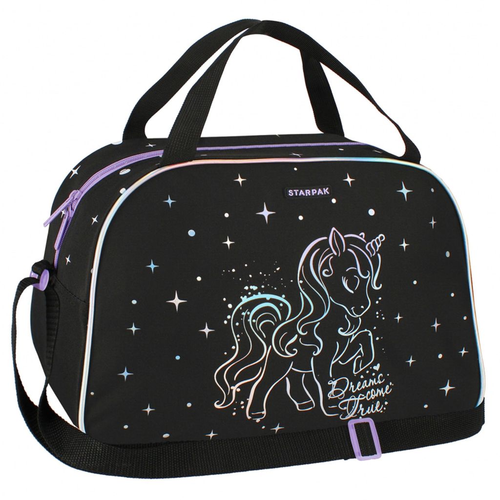Einhorn holo Schwarze Umhängetasche, Sporttasche 39x27x16 Produktbild 2