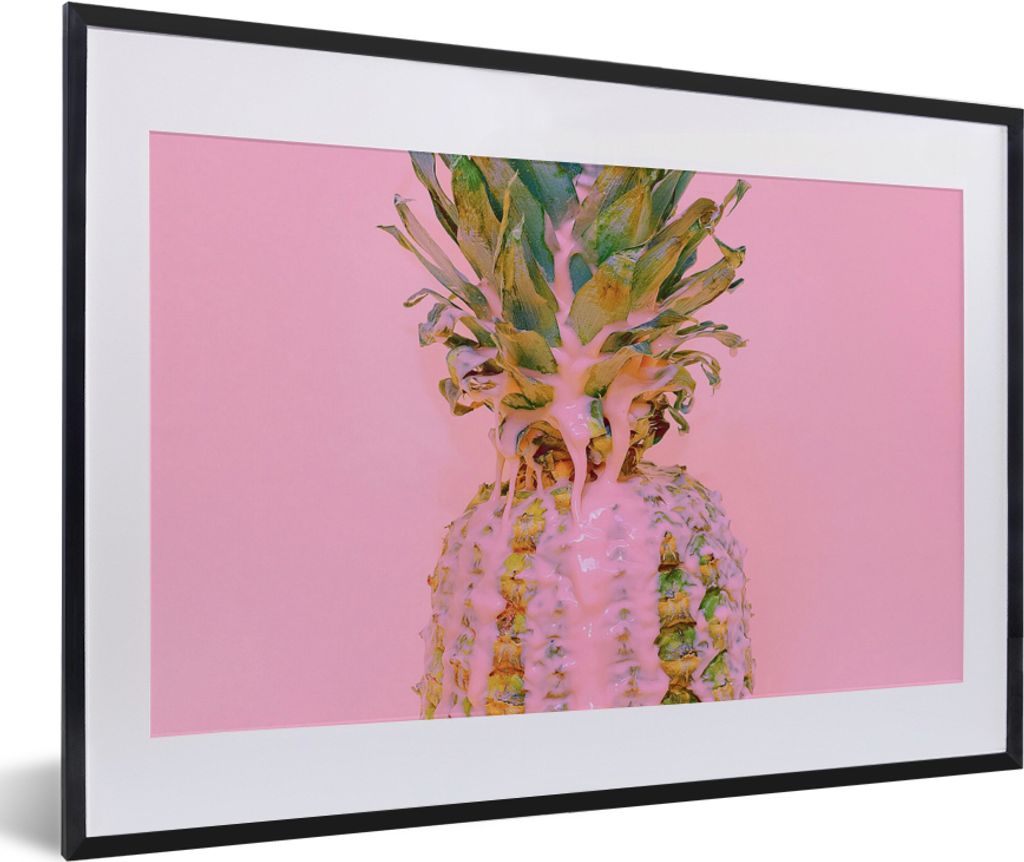 MuchoWow Gerahmtes Poster Farbe - Ananas - Rosa - Sommer 60x40 cm - Poster mit Schwarzem Bilderrahmen Wandposter Rahmen Foto Bilder - Schlafzimme...
