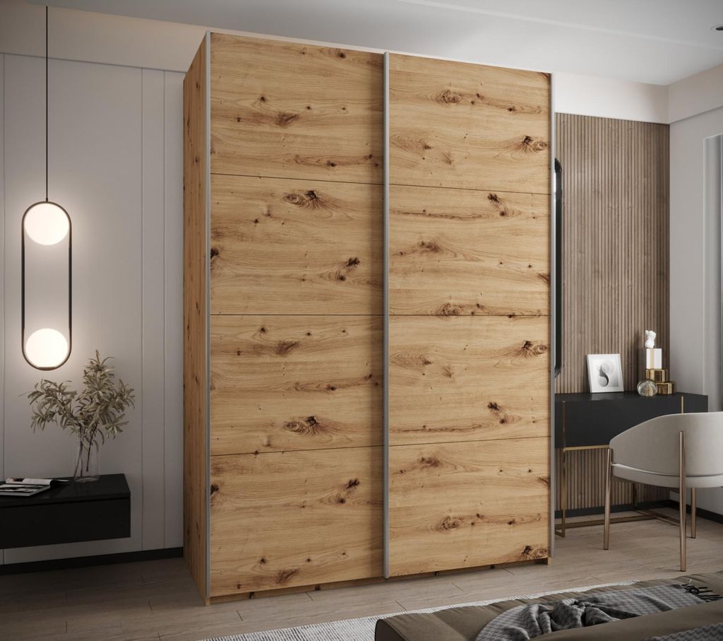 Zweitüriger Kleiderschrank SAMARA 1 - 180 cm, Eiche handwerklich / Silber