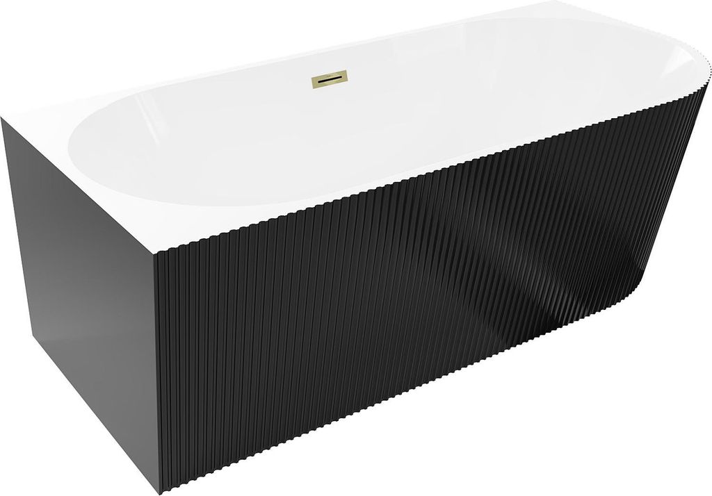 Mexen Silo freistehende Eckwanne links geriffelt 150 x 75 cm, weiß/schwarz, Überlauf gold - 52891507575L-50