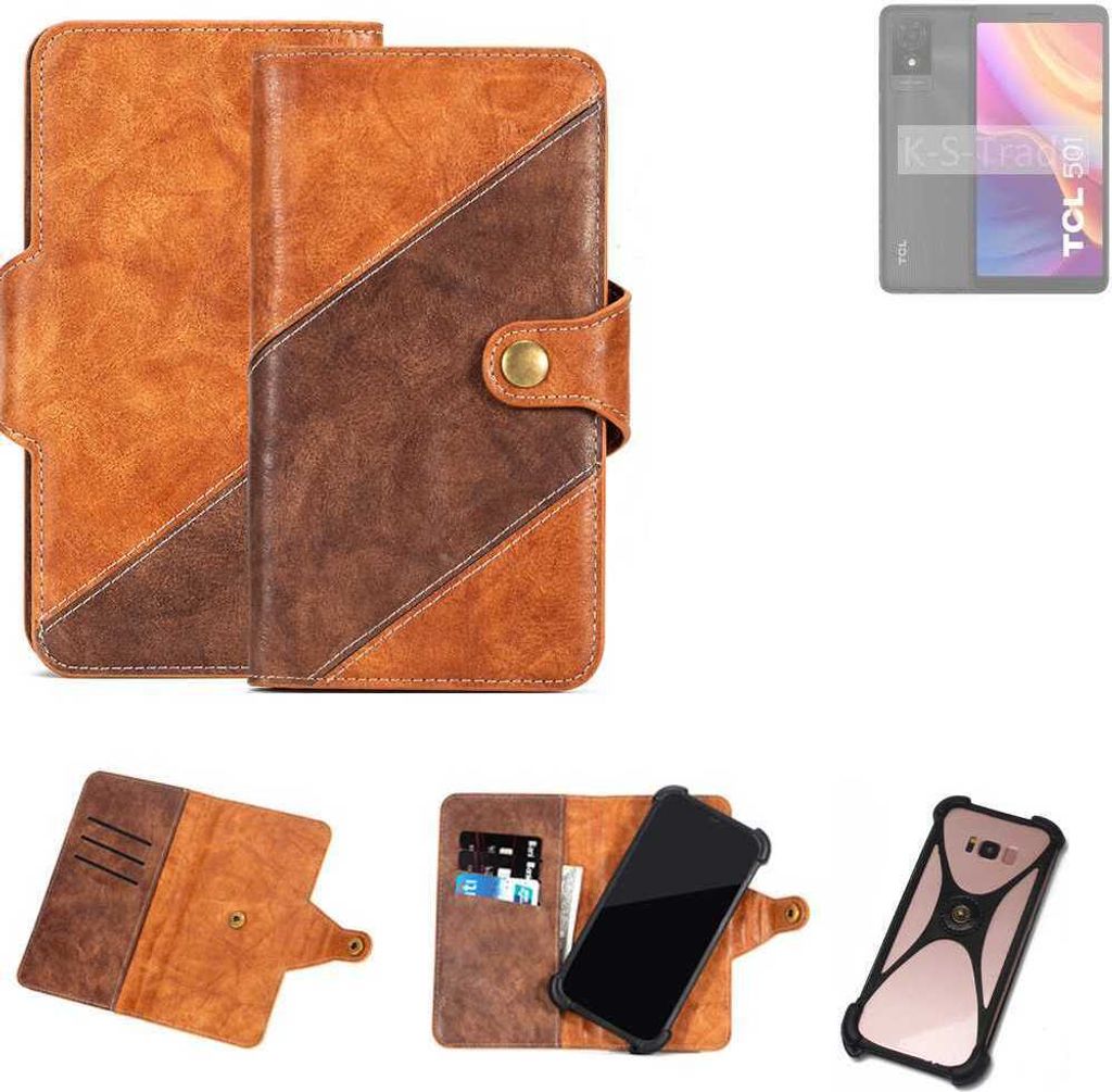 K-S-Trade Handyhülle Schutzhülle Bookstyle Case Wallet-Case kompatibel mit TCL 501 Cover Klapphülle Kantenschutz Smartphone dunkelbraun braun 1x