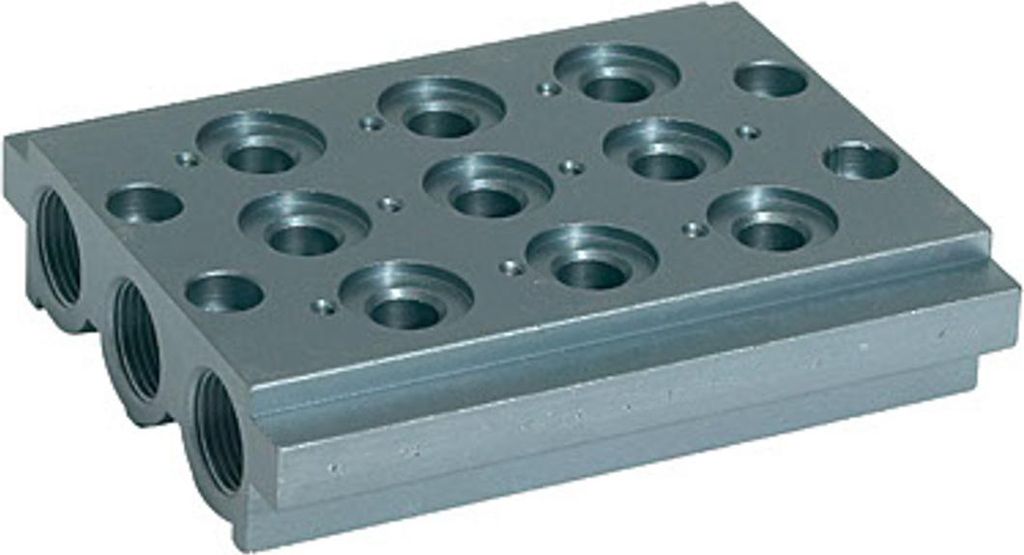 Riegler Mehrfach-Grundplatte für Wegeventile, 3 Ventilpositionen, G 1/4